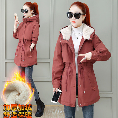 中长款棉衣棉服女装2020新款冬季加绒加厚派克服收腰修身棉袄外套