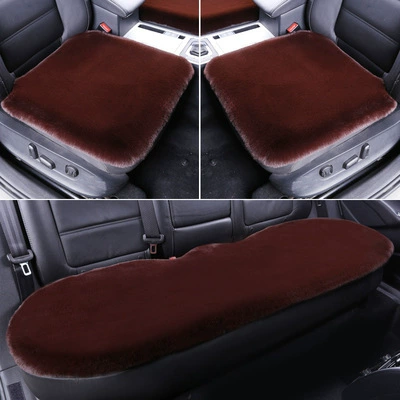Car Seat Cushion Imitation Rabbit Fur: Wool pad - coffee-three-piece-set