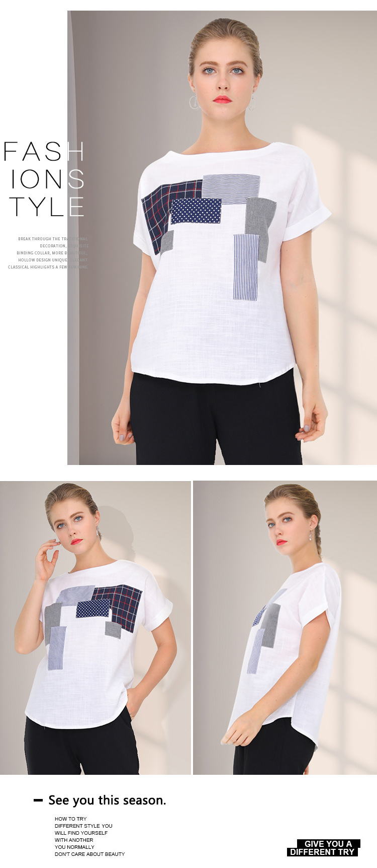 stitching round neck casual t-shirt  NSJR39823