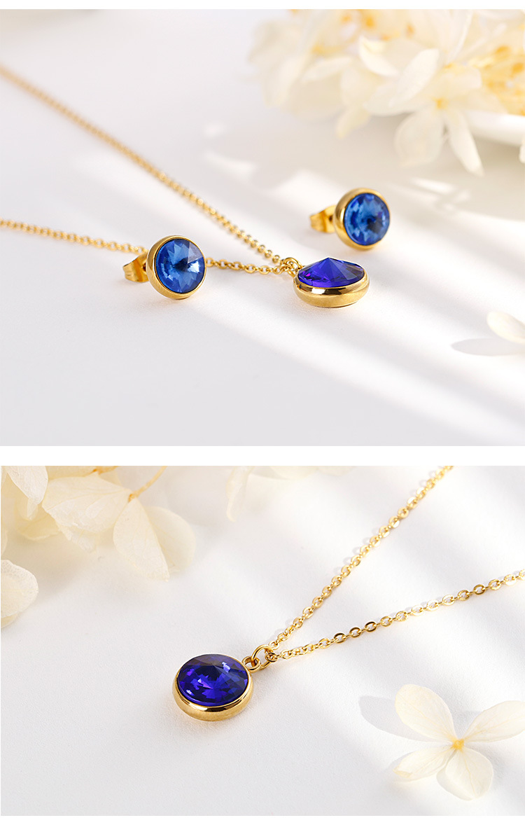 simple color zircon earrings stainless steel necklace set wholesale nihaojewelry