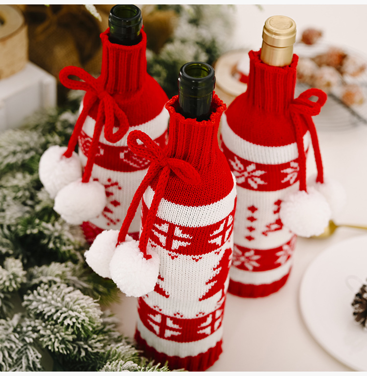 Christmas Knitted Double Ball Wine Bottle Cover display picture 9