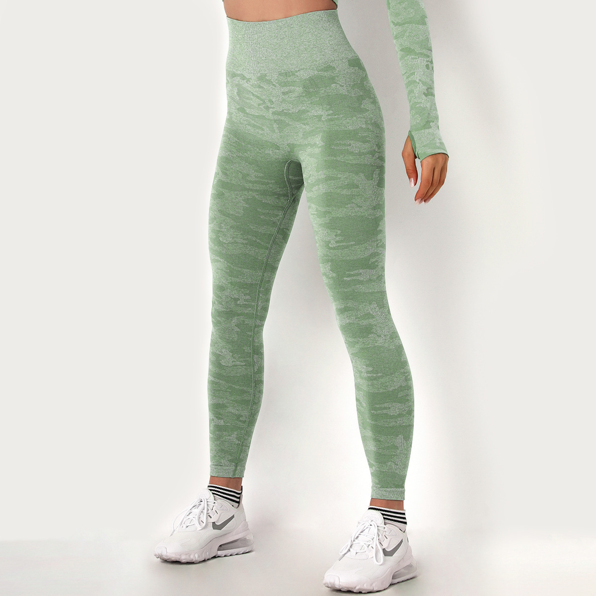 Pantalones de yoga deportivos elásticos de cintura alta sin costuras NSLX14696