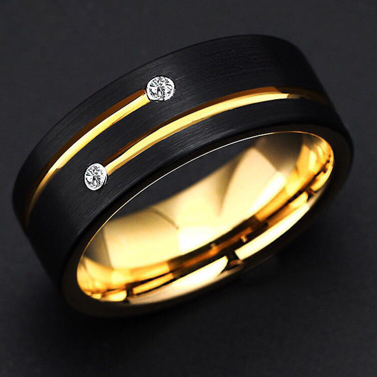 Fashion New  Black Slotted Gold Diamond  Ring display picture 1