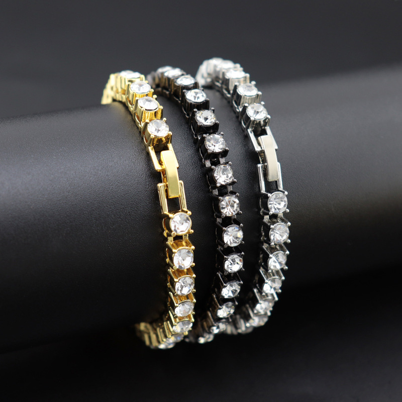 Cross-border hip-hop jewelry full rhinestone 5mm tennis chain a row of bracelets men's single row of bracelet fashion jewelry wholesale Cross-border hip-hop jewelry full rhinestone 5mm tennis chain a row of bracelets men's single row of bracelet fashion jewelry wholesale