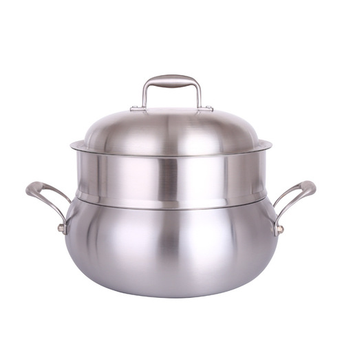 Annual Meeting Gift 304 Stainless Steel Apple Steam Soup Pot Dual-Ear Soup Pot Flavor Bowl 3-Layer Steam Pot with Logo Printing Capability