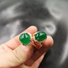 Agate Lane 925 color silver inlaid green chalcedin round ring women's egg -shaped green agate ring live buckle