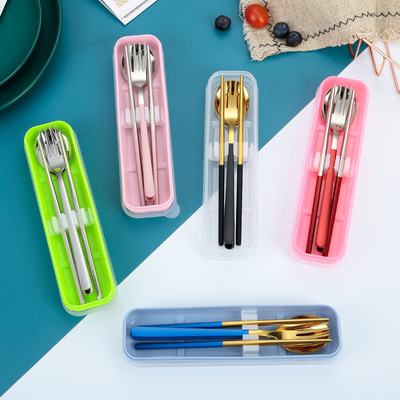 Japan and South Korea 304 Stainless steel chopsticks Spoon Fork Portable tableware Three outdoors travel advertisement Promotion tableware