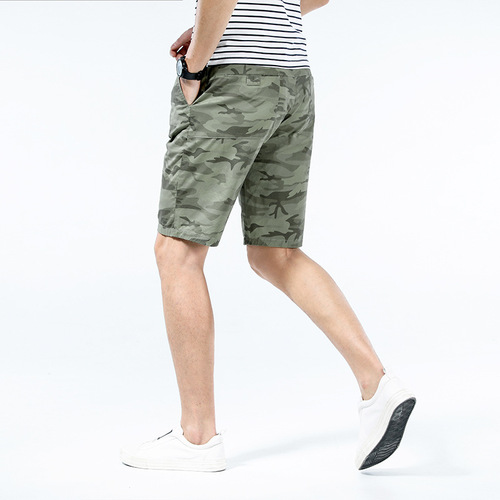 Summer camouflage shorts men's 2024 youth casual men's quarter pants European and American fashion slim beach pants men's pure cotton