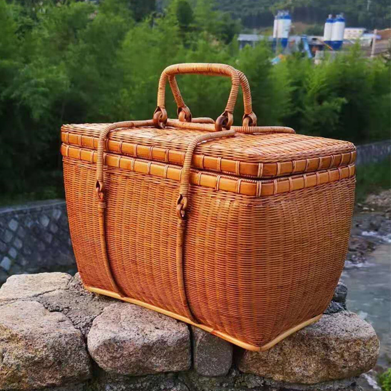 manual Bamboo Summer Dream Lacquer tea set Storage box Bamboo Handbag Portable Travel manual Intensive compilation Rattan box