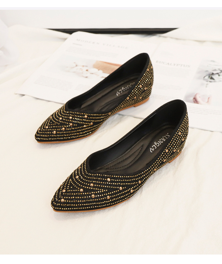 2024 vår/sommar med spetsig grund mun, kvinnors inre förhöjda skor med diamantslutande klackar, bekväma bönaskor, platta skor_voghion.com