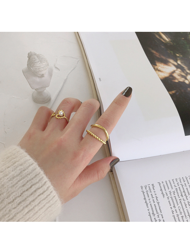 Simple Style Heart Shape Sterling Silver Plating Artificial Pearls Open Ring 1 Piece