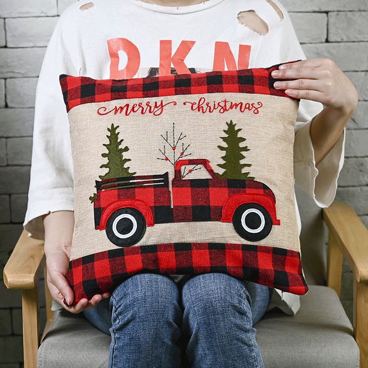 Christmas Red And Black Car Square Pillowcase display picture 11