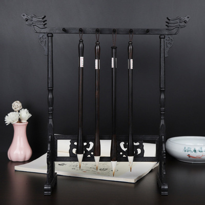 批发多功能龙头毛笔笔架简约实木文房摆件新中式笔挂放毛笔的架子