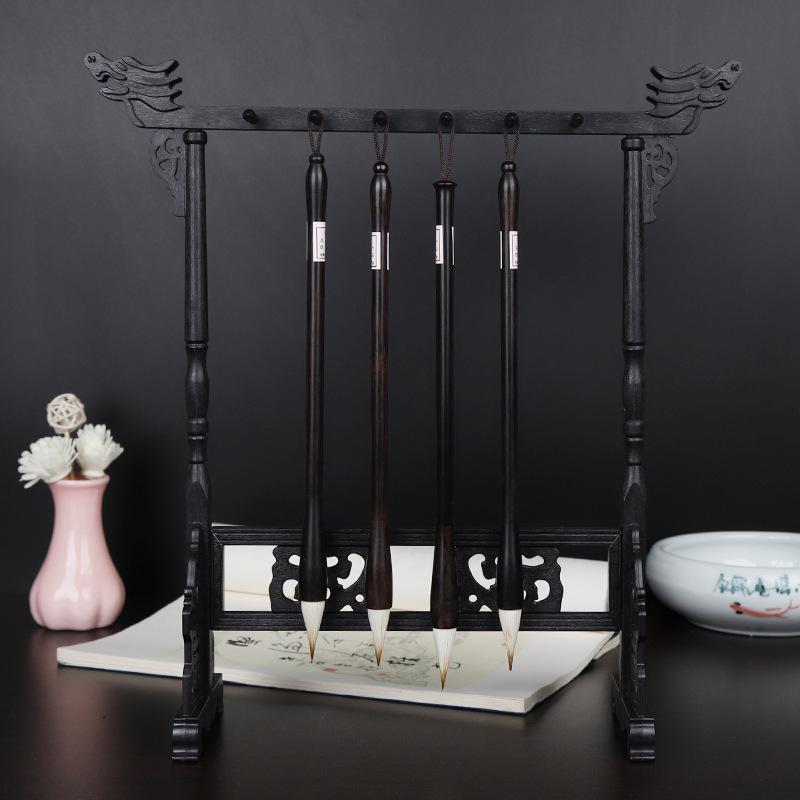 批发多功能龙头毛笔笔架简约实木文房摆件新中式笔挂放毛笔的架子