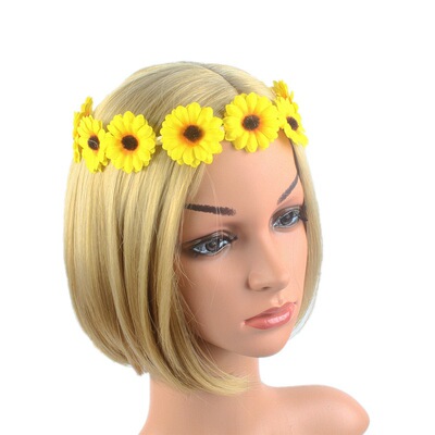 2pcs Daisy Bohemian Holiday Hairband Real sun flower braid garland photo shooting performance headdress women