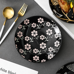 8-inch Japanese-style hand-painted underglaze porcelain dinnerware restaurant serving plate for dim sum, home use food dishes round plate