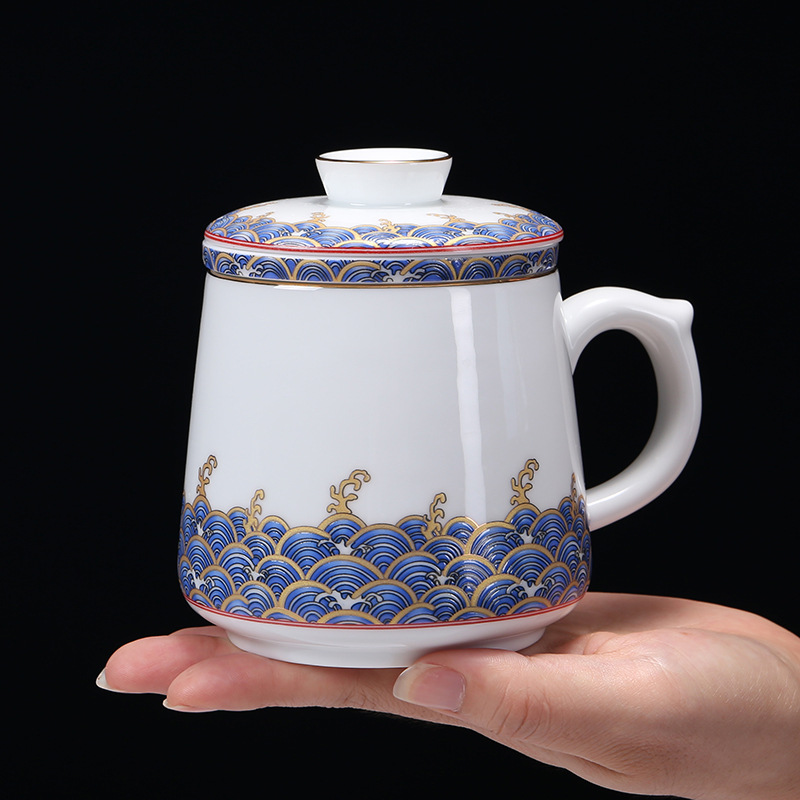 Winjiang esmalte Taza de cerámica té separación personal Oficina taza de té con tapa logo letras