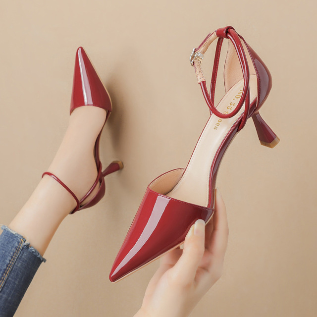 Fashion pointed shallow high heeled shoes with slim heels show thin sandals sexy women’s shoes