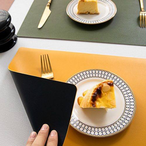 Double-sided solid color pu leather placemats waterproof and oil-proof no-wash Nordic and Western placemats solid color household PVC anti-scald placemats