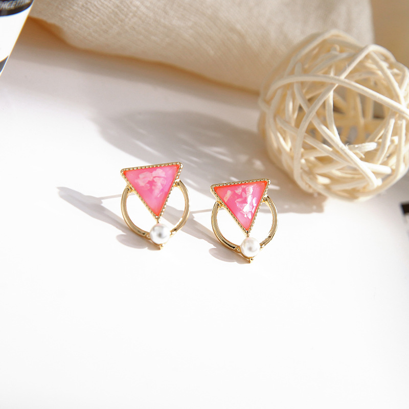 New Fashion S925 Silver Needle Earrings Geometric Candy Color Fragments Triangle Earrings Wild Pearl Earrings display picture 5