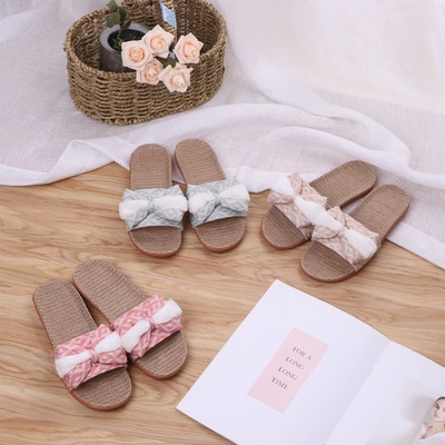 亚麻拖鞋女夏季居家居室内日式春季空调防滑地板厚底四季|ru