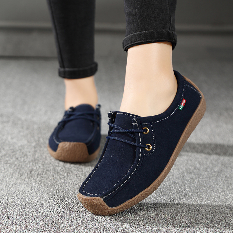 Spring Single Real All Kinds Of Doudou Comfortable Women'S Casual Flat Sole Single Shoes Lace Up Snail Shoes