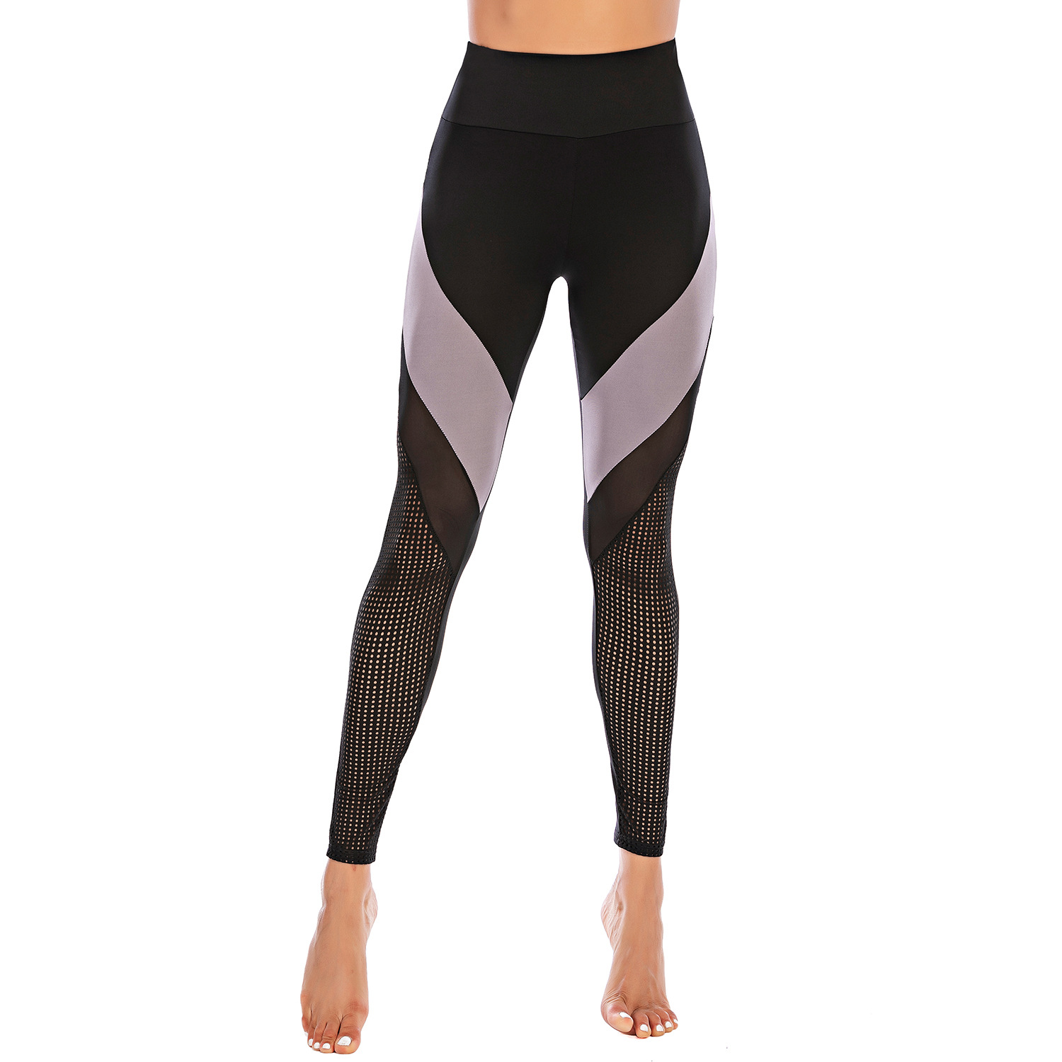 新款秋季彈力高腰運動瑜伽褲 歐美性感網紗拼接瑜伽褲跨境