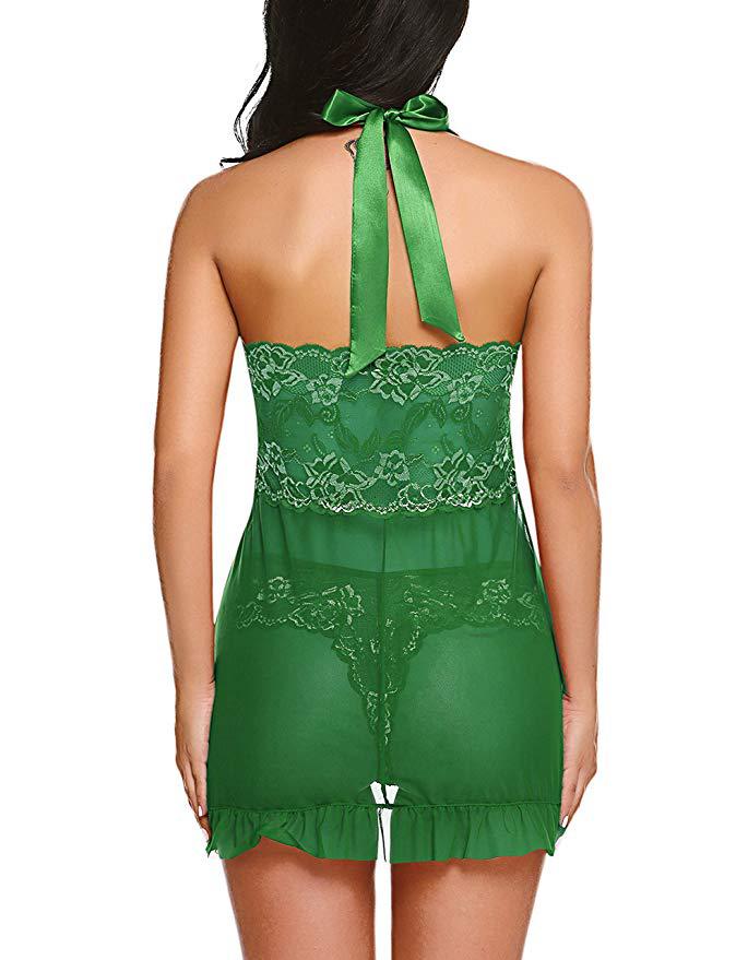 New Sexy Perspective Dress Hanging Neck Mesh Split Skirt_voghion.com