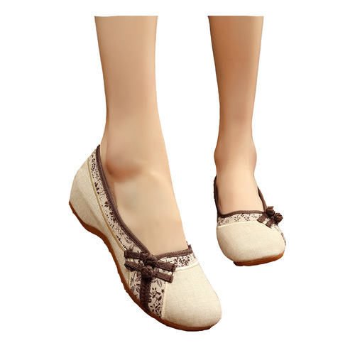 women Beijing flat heel shallow mouth shoes hemp women single shoes cheongsam shoes folk dance shoes