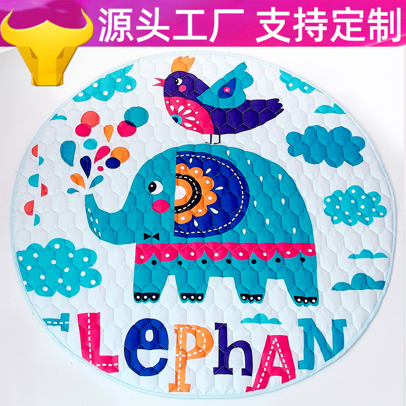 廠家直銷棉質印花圓形地毯卡通寶寶爬行墊加厚折疊遊戲地墊定制款