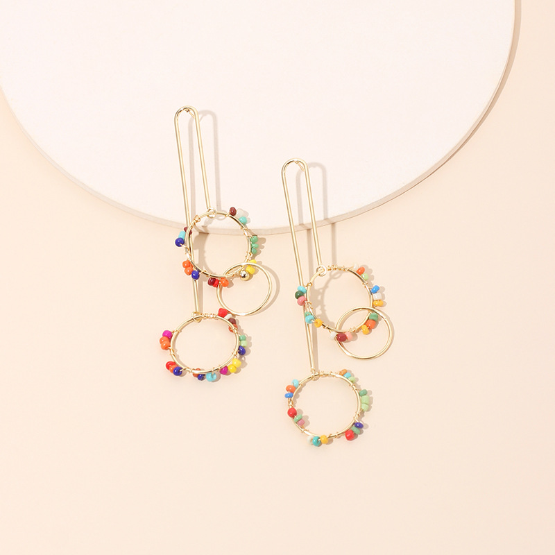 10g Weight Earrings Classification Wedding, Travel, Birthday, Festival Occasion Women'S Gender Gold Color Geometric Circle Rice Bead One-piece Tassel Retro Exaggerated Earrings 1