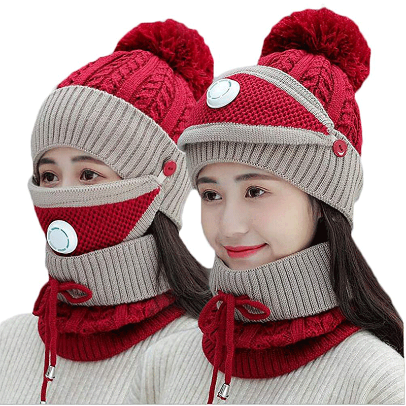 新款帽子女冬天韓版針織保暖帽口罩加厚戶外騎車帽冬季護耳毛線帽