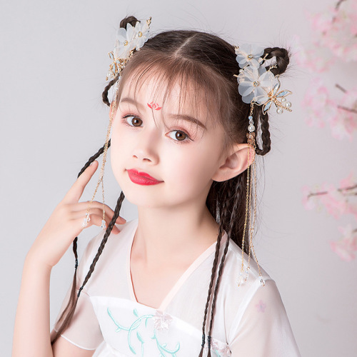 chinese hanfu hair accessory for girls Headwear of Chinese Hanfu nationality pair clip children's tassel step rocking hairpin 