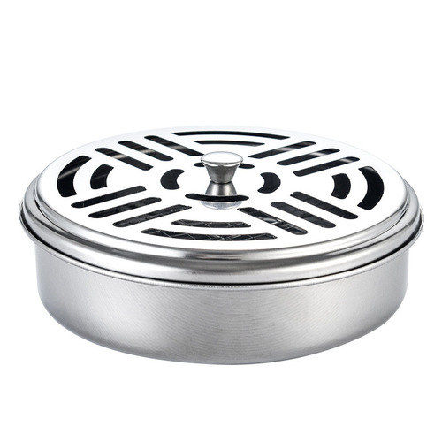 Stainless steel color household mosquito coil box with lid mosquito coil tray fireproof creative tray outdoor portable gray mosquito coil rack