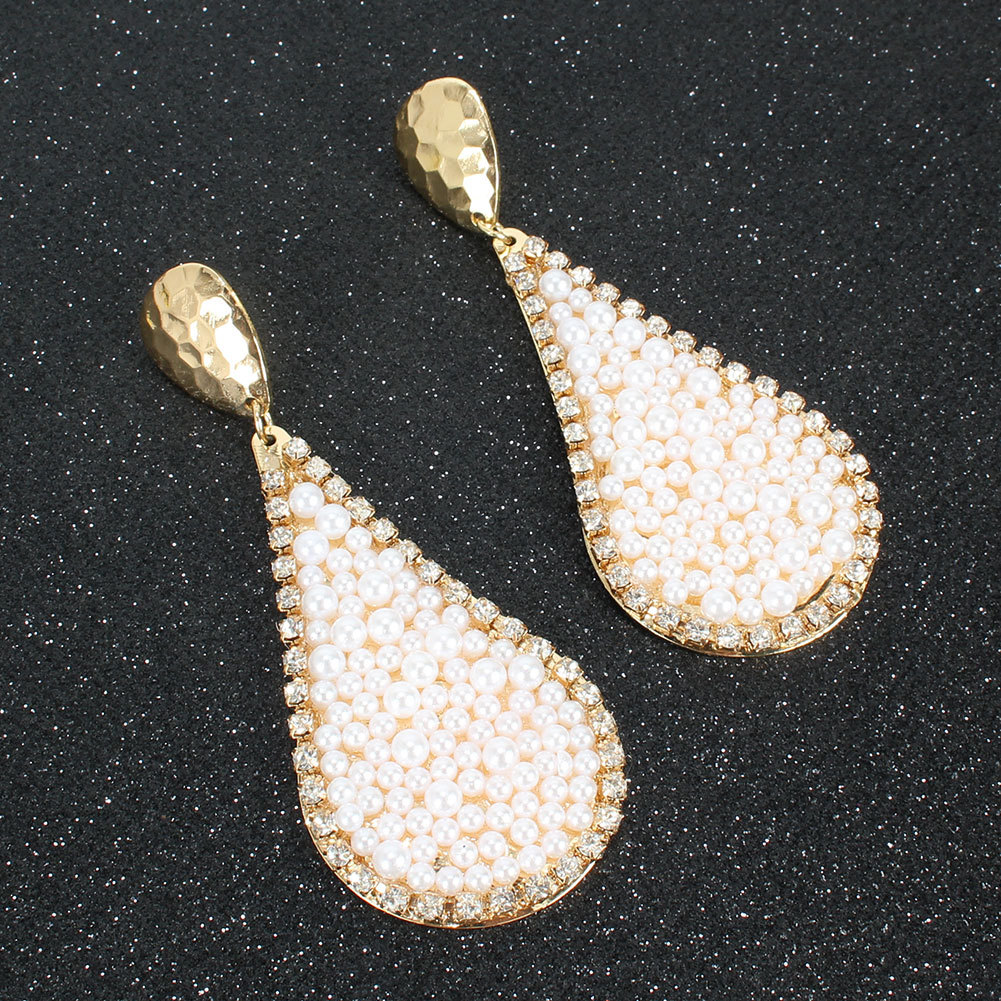 Creative Drop-shaped Alloy Inlaid Pearl Earrings Fashion Wild Earrings  Wholesale Nihaojewelry display picture 6