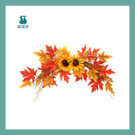 外贸定制 仿真万圣节秋收节布艺藤条 万圣节产品太阳花摆件