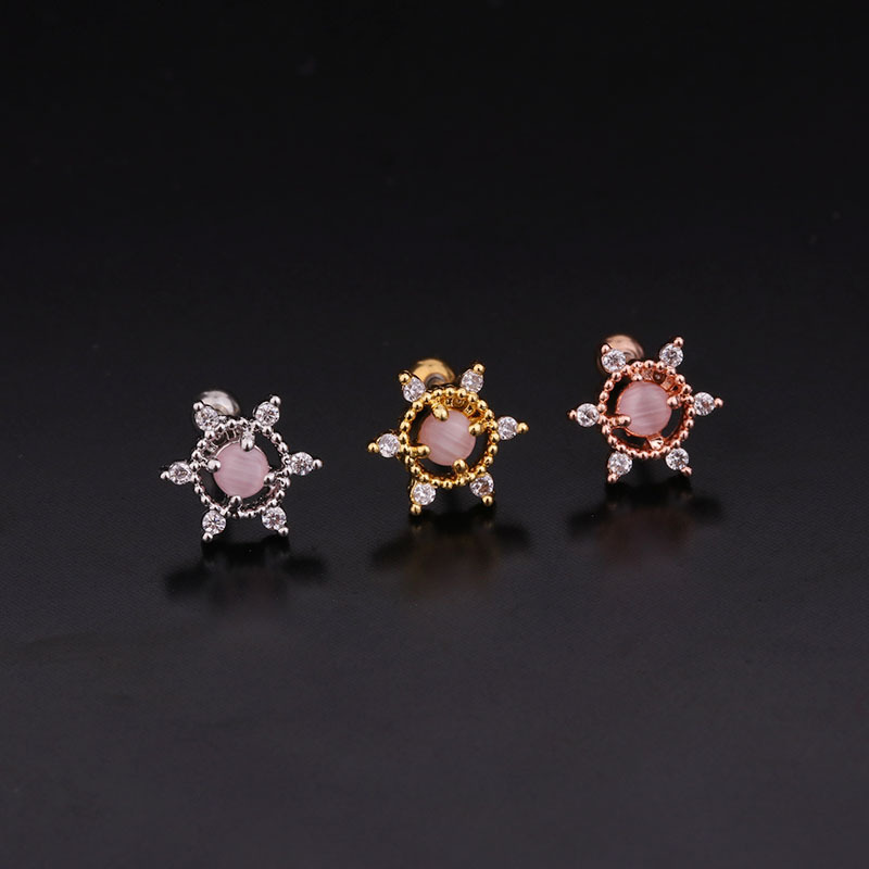 Korean  new color round zircon ear bone nails stainless steel screw earrings