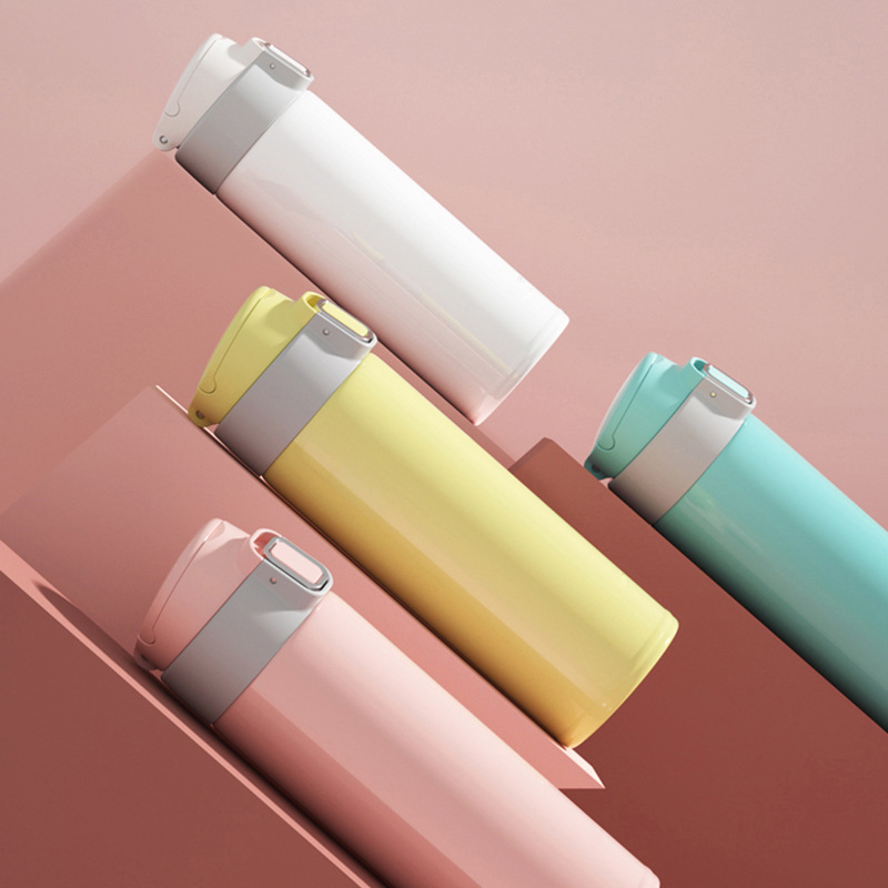 新款提手弹跳保温杯 便携时尚男女不锈钢水杯礼品杯印字logo