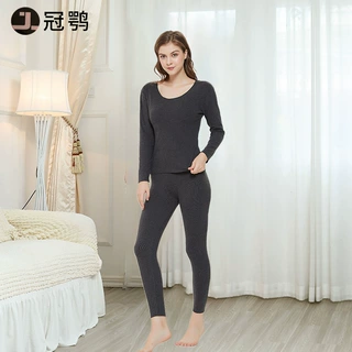 无痕螺纹德绒内衣加绒加厚女士保暖套装加肥加大发热大码秋衣秋裤