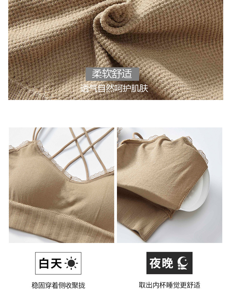 New non-mainstream color lace beauty back spaghetti-strap strapless bra for women without steel rings, with chest pads and thin shoulder straps detail image 6