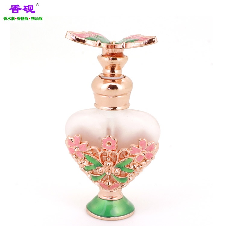 香砚定做款6ml三朵花绿色底座心形贵夫人玫瑰金蝴蝶瓶盖摆件8