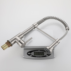 Cross-border all-copper kitchen cold and hot water faucet with swivel brushed mixed water universal telescopic American spring faucet