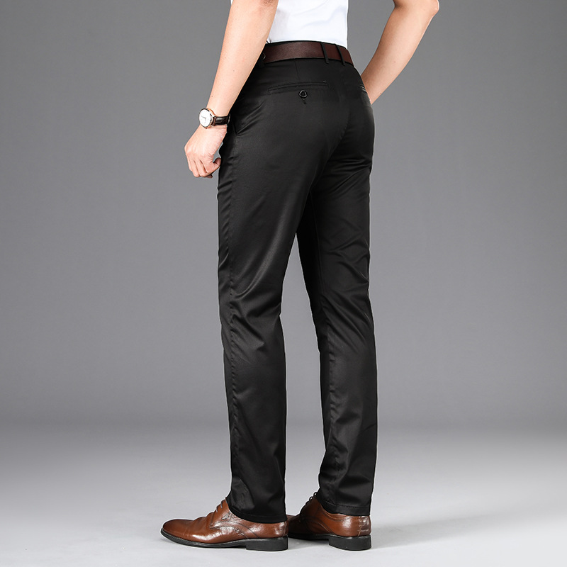 Pantalones casuales elásticos de mediana edad para hombres Tencel drapeado suave antiarrugas pantalones de oficina de calidad pantalones largos rectos de negocios