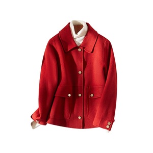 2020秋冬新品红色毛呢大衣女短款双面羊绒大衣修身毛呢子外套批发
