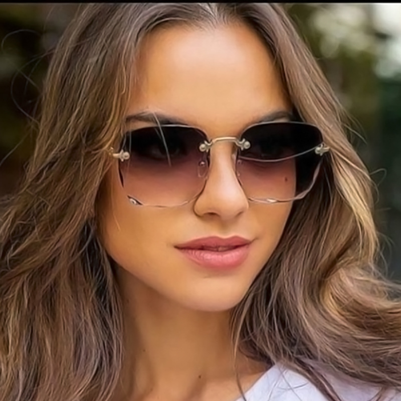 Fashion Large Frame Square Sunglasses Trimming Frameless Sunglasses Women's Street Show Glasses  Series