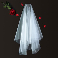 現貨披發單層素紗新娘結婚頭紗簡約1.5米齊腰中長頭紗婚慶白色