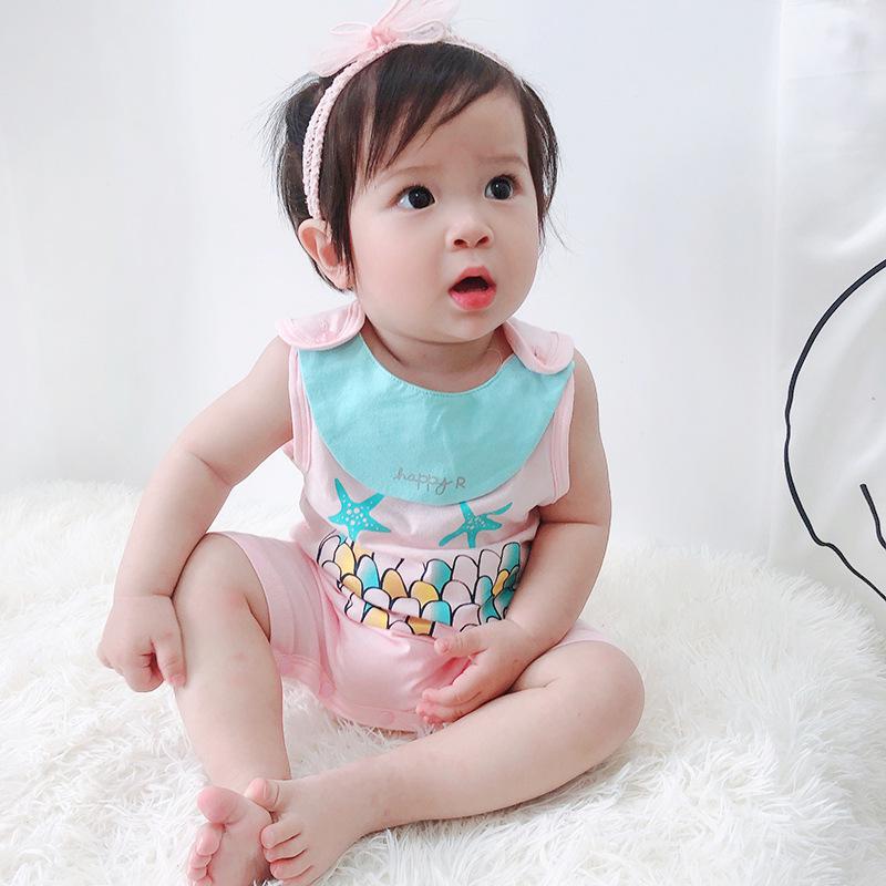 Summer Cotton Jumpsuit 0-6 Months Baby Color Fishtail Printed Vest Wholesale display picture 4