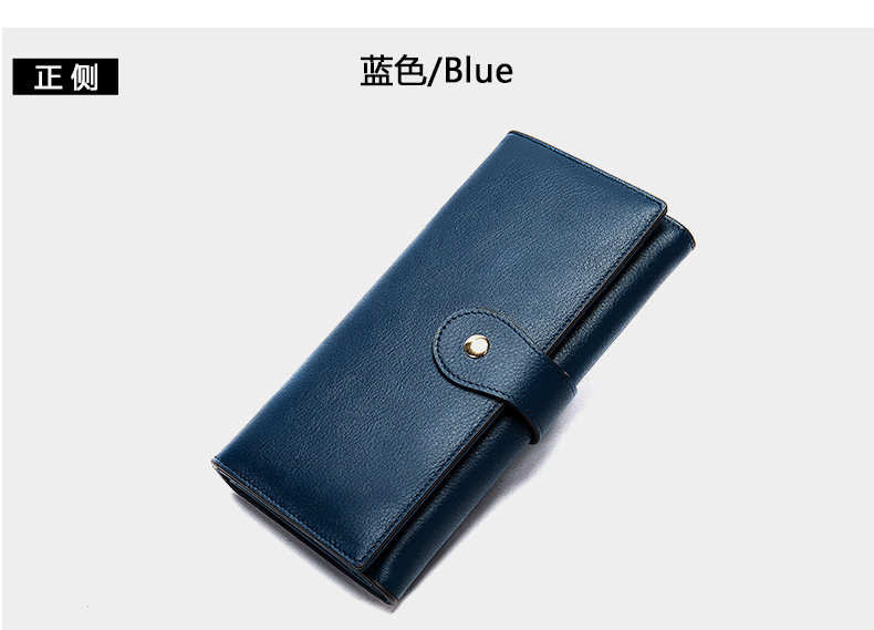 Ví nữ da thật chống từ tính RFID dáng dài vừa gấp ba, ví cầm tay đựng tiền lẻ — Cà phê, Màu xanh lam, Màu đen, Màu đỏ chi tiết 29