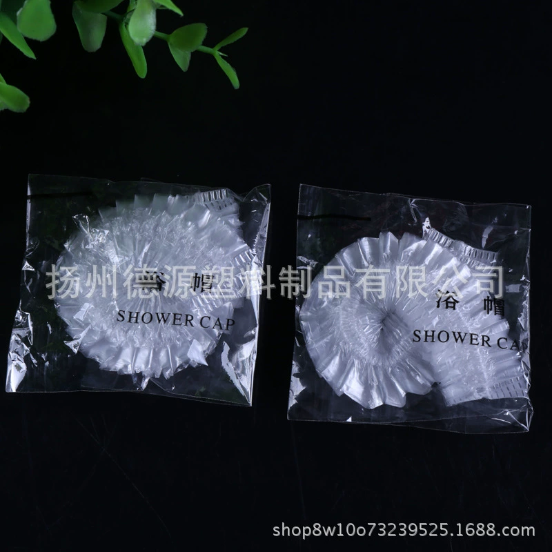 Одноразовые шапочки для душа из полиэтилена, водонепроницаемые и маслостойкие, в виде полосок, для отелей, оптом, в индивидуальной упаковке, с возможностью нанесения логотипа на заказ