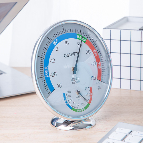 Deli 9010 indoor temperature and humidity meter large thermometer hygrometer home indoor pointer wall-mounted desktop